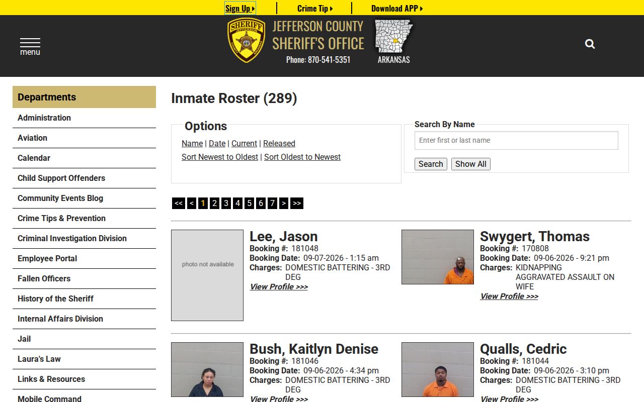 Jefferson County recent arrest roster search controls