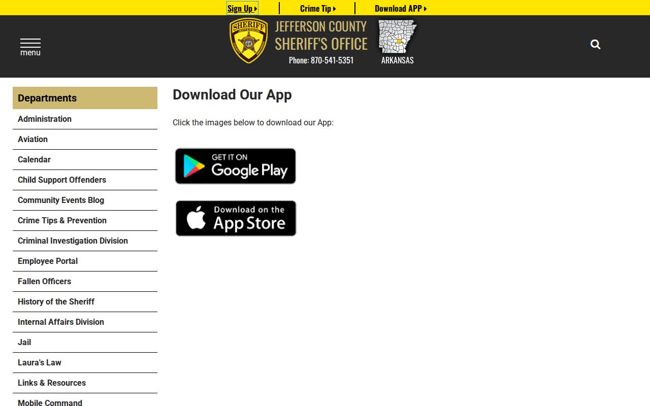 Jefferson County Sheriff app access for arrest and inmate information